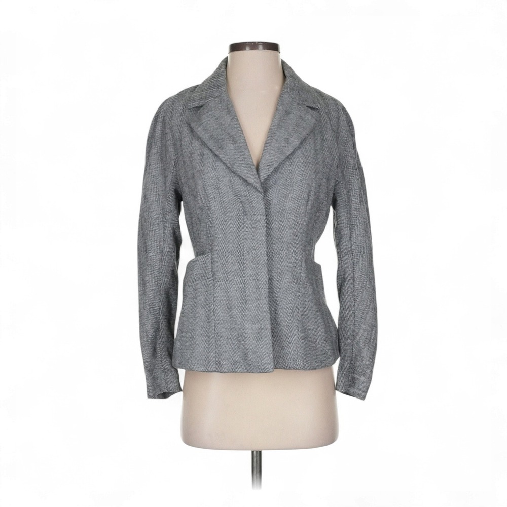 MM.LaFleur Gray Textured Tailored Blazer Hidden Buttons Size 4